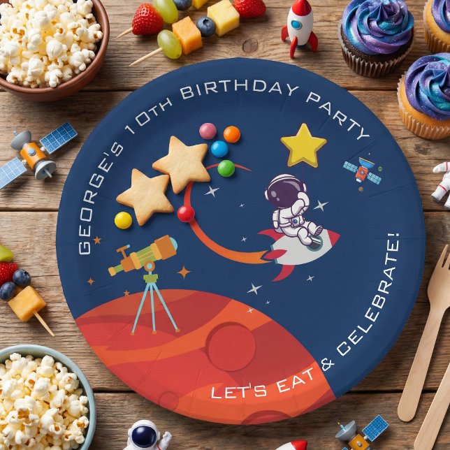 Assiettes En Carton Anniversaire de l'astronaute spatial bleu (Créateur téléchargé)