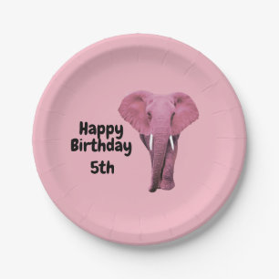 Assiettes En Carton Anniversaire de l'éléphant rose