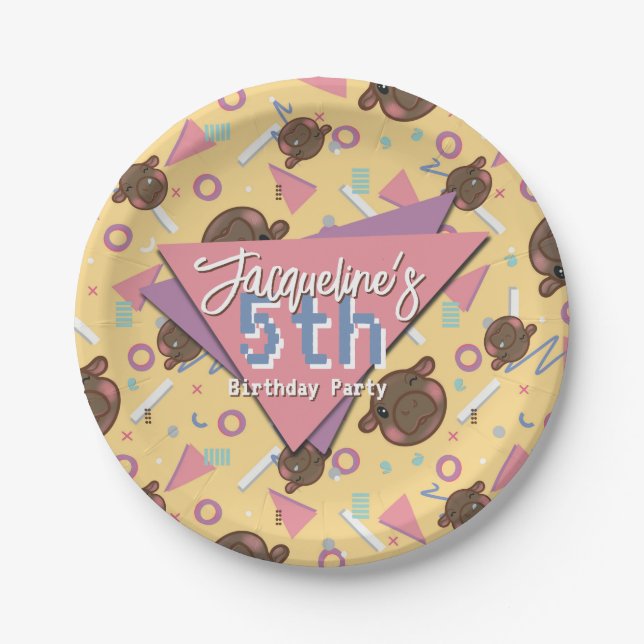 Assiettes En Carton Anniversaire de l'hippo bébé jaune des années 80 (Devant)