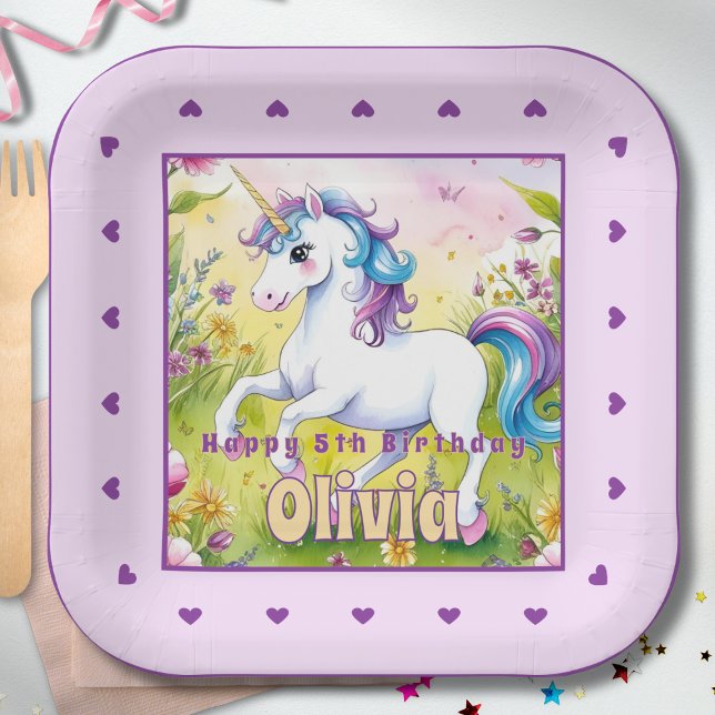 Assiettes En Carton Anniversaire de Licorne Personnalisée Magique Past (Créateur téléchargé)