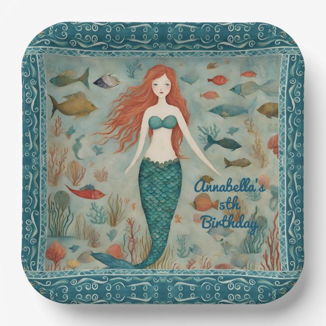 Assiettes En Carton Anniversaire de Mermaid (Recto)