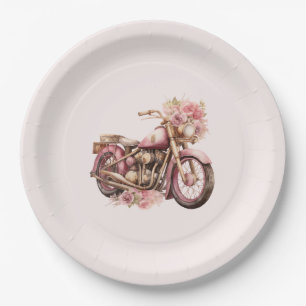 Assiettes En Carton Anniversaire de moto florale rose