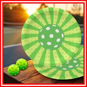 Assiettes En Carton Anniversaire de Pickleball Vert Rayures RÉTRO Spor