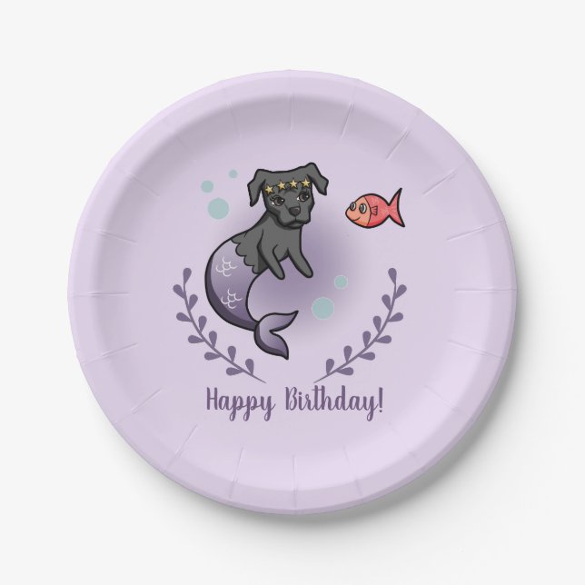 Assiettes En Carton Anniversaire de princesse Dog | de sirène joyeux (Devant)