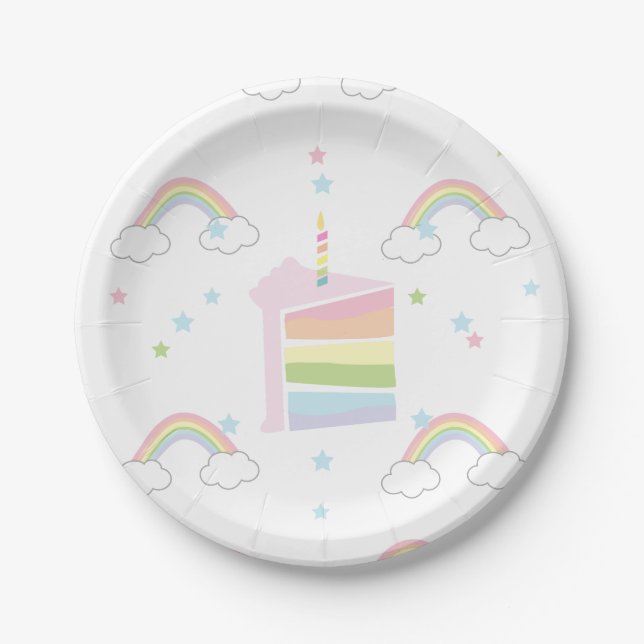 Assiettes En Carton Anniversaire de Rainbow Cake (Devant)