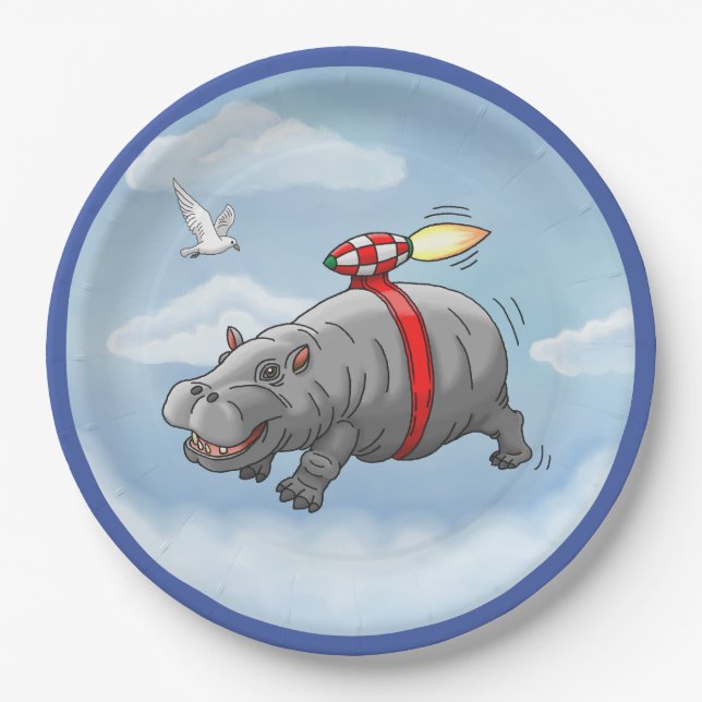 Assiettes En Carton Anniversaire de Rocket Hippo (Devant)
