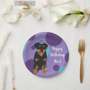 Assiettes En Carton Anniversaire de Rottweiler personnalisable