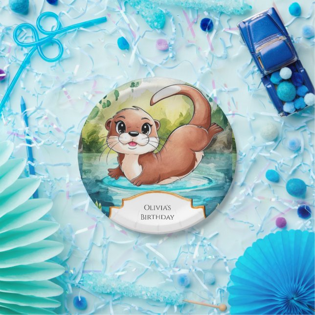 Assiettes En Carton Anniversaire de Simple Lake Otter (Fête)