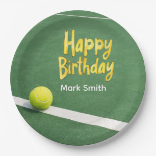 Assiettes En Carton Anniversaire de tennis avec balle sur le court