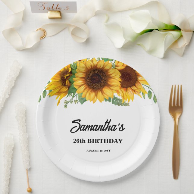 Assiettes En Carton Anniversaire de tournesol rustique (Mariage)