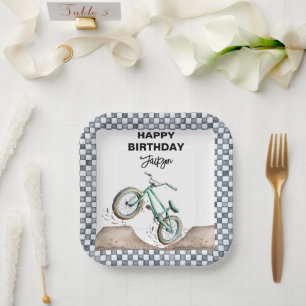 Assiettes En Carton Anniversaire de vélo BMX Dirt vert 