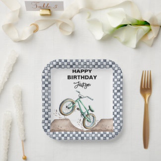 Assiettes En Carton Anniversaire de vélo BMX Dirt vert
