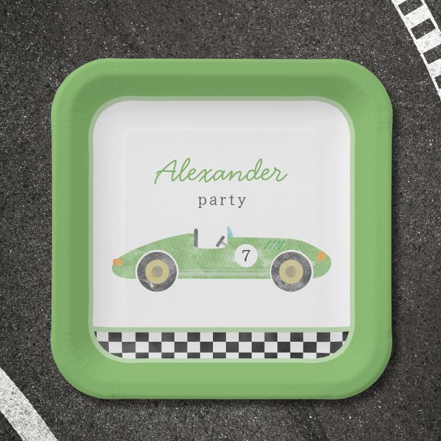 Assiettes En Carton anniversaire de voiture de course verte (Créateur téléchargé)