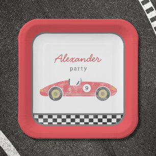 Assiettes En Carton anniversaire de voiture rouge