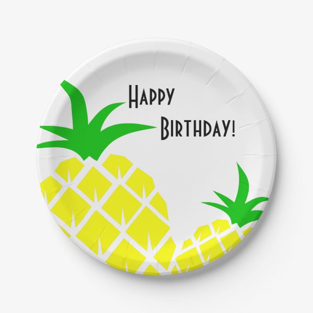 Assiettes En Carton Anniversaire des Ananas verts et jaunes (Devant)