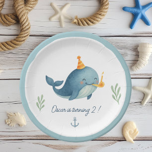 Assiettes En Carton Anniversaire des baleines Ahoy Thème Enfants N