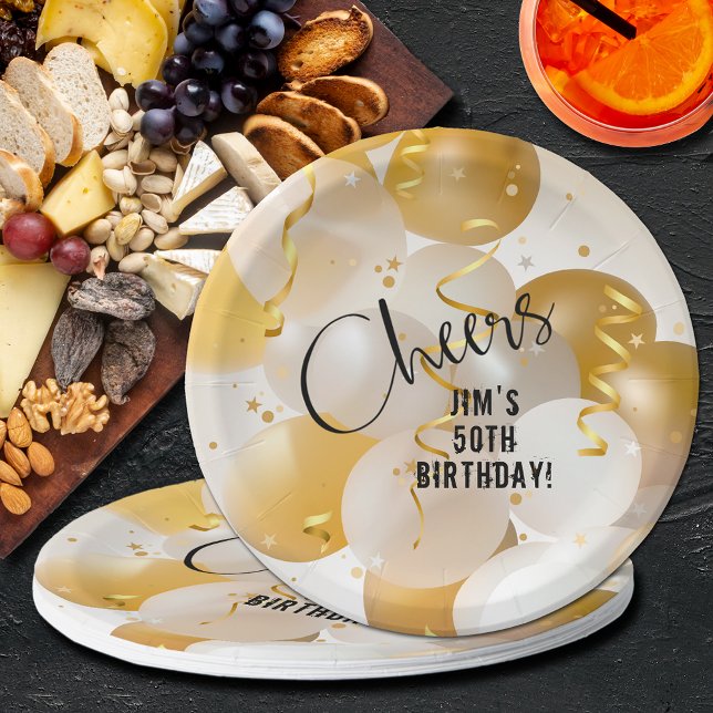Assiettes En Carton Anniversaire des Ballons d'or et de blanc (Créateur téléchargé)