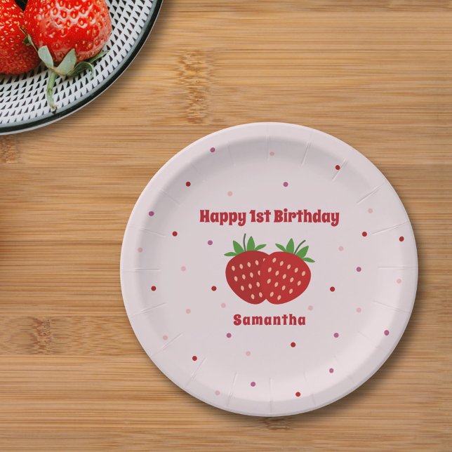 Assiettes En Carton Anniversaire des fraises (Strawberry Birthday Paper Plates)