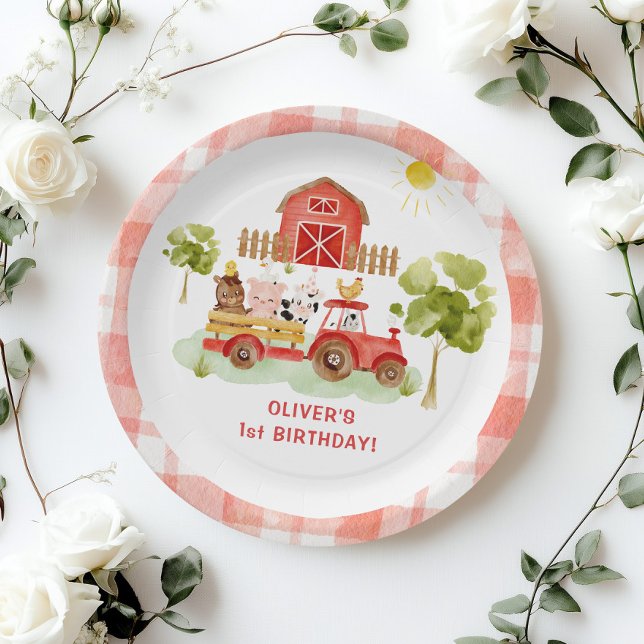 Assiettes En Carton Anniversaire des tracteurs rouges (Créateur téléchargé)