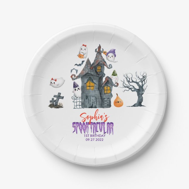 Assiettes En Carton Anniversaire d'Halloween Cute Spooktacular (Devant)