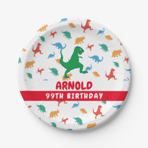 Assiettes En Carton Anniversaire Dinosaur T Rex Colorful Jurassic Nom 