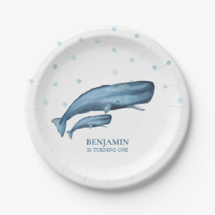 Assiettes En Carton Anniversaire d'océan de baleines bleues et de