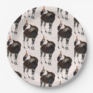 ASSIETTES EN CARTON ANNIVERSAIRE D'OKAPI ET DE HIBOU