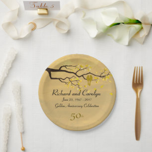 Assiettes En Carton Anniversaire d'or de Lovebirds