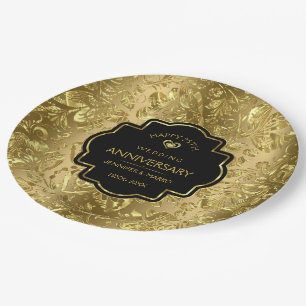 Assiettes En Carton Anniversaire du 50e Mariage Gold & Black