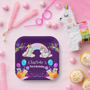 Assiettes En Carton Anniversaire du ballon arc-en-ciel Cute Dinosaur U