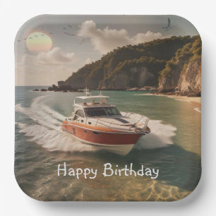 Assiettes En Carton Anniversaire du bateau à moteur