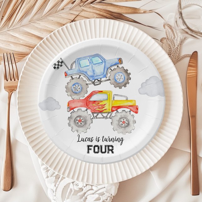 Assiettes En Carton Anniversaire du camion Monster (Créateur téléchargé)