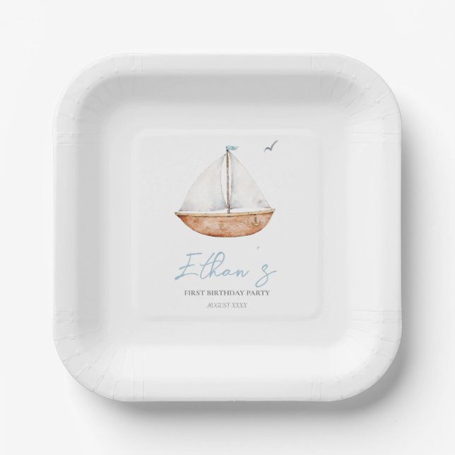 Assiettes En Carton Anniversaire du Charming Rustic Sailboat (Recto)