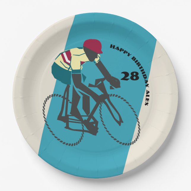 Assiettes En Carton Anniversaire du cyclisme de style rétro (Devant)