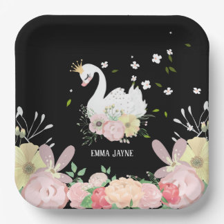 Assiettes En Carton Anniversaire du cygne floral