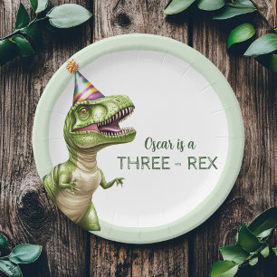 Assiettes En Carton Anniversaire du dinosaure à trois rapports Dino