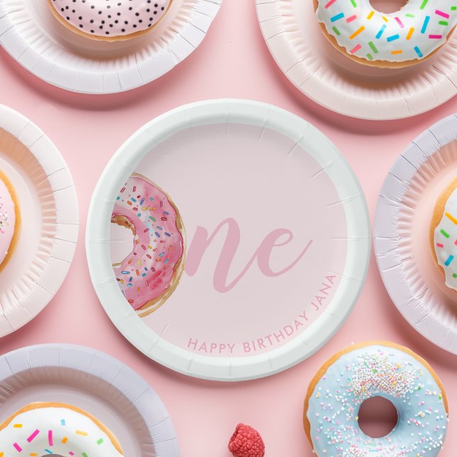 Assiettes En Carton Anniversaire du Donut rose (Créateur téléchargé)