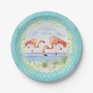 Assiettes En Carton Anniversaire du Flamant rose Beach Ocean Sandy Sho