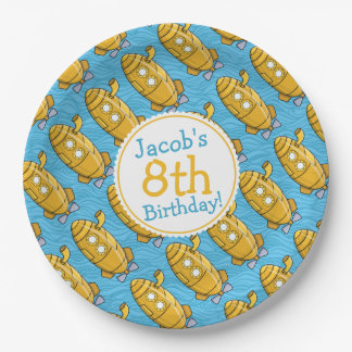 Assiettes En Carton Anniversaire du garçon sous-marin jaune