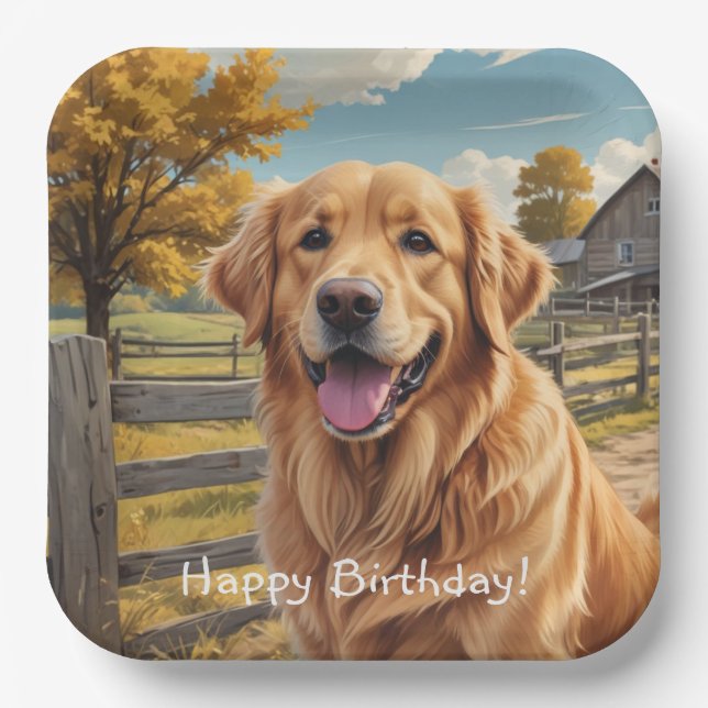Assiettes En Carton Anniversaire du Golden Retriever (Recto)
