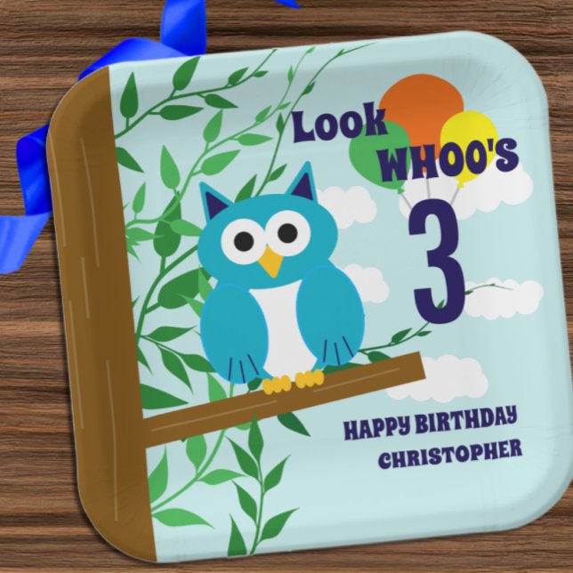 Assiettes En Carton Anniversaire du hibou (Créateur téléchargé)