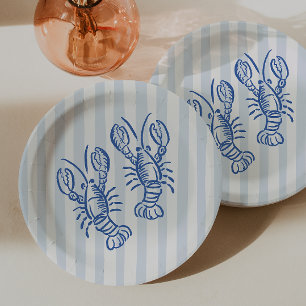 Assiettes En Carton Anniversaire du homard rayé bleu vintage