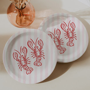 Assiettes En Carton Anniversaire du homard rayé rose et rouge