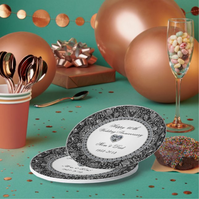 Assiettes En Carton Anniversaire du Mariage Diamond en Onyx Noir (Multi)