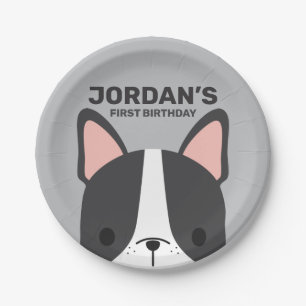 Assiettes En Carton Anniversaire du mignon Bulldog français