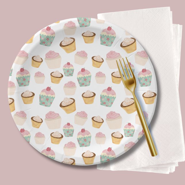 Assiettes En Carton Anniversaire du Motif Cupcake (Cupcake paper plates)
