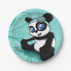 Assiettes En Carton Anniversaire du Panda Turquoise