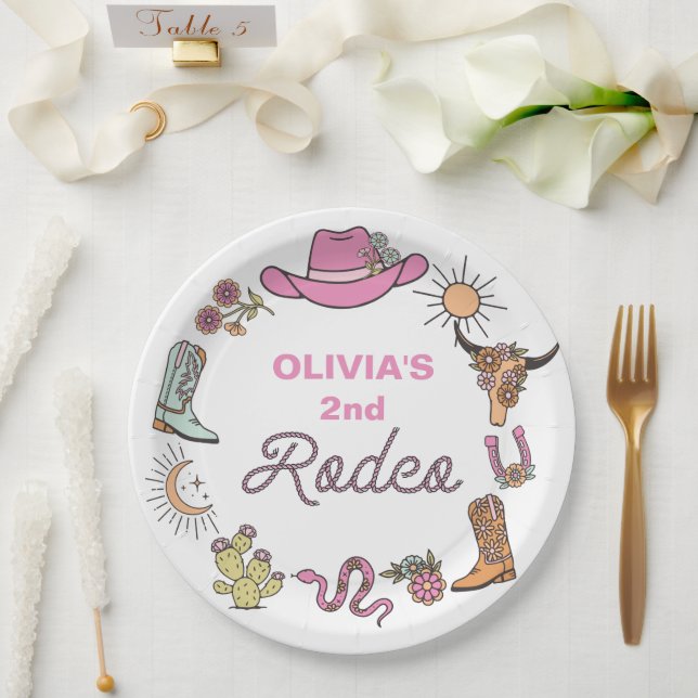 Assiettes En Carton Anniversaire du Rodeo Pink Western Cowboy (Mariage)