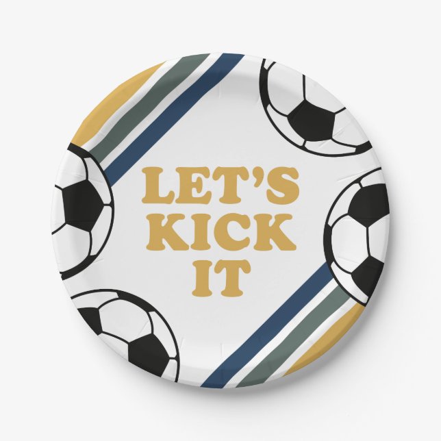 Assiettes En Carton Anniversaire du soccer rétro (Devant)