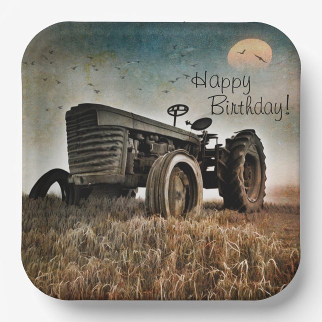 Assiettes En Carton Anniversaire du vieux tracteur (Recto)